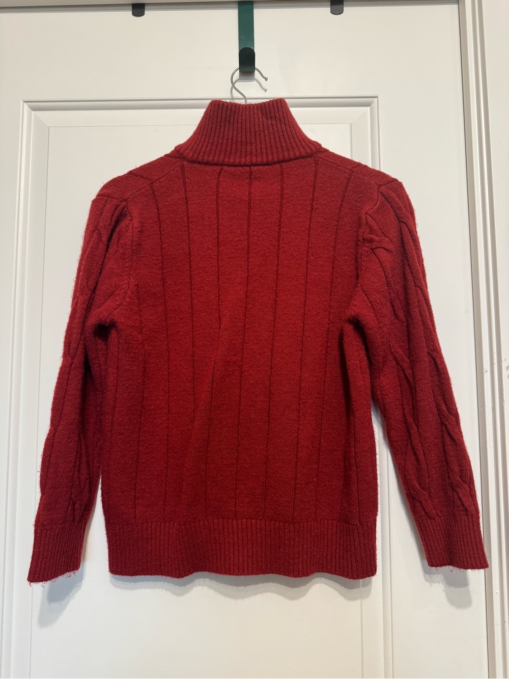 Women's Red Cable Zip-Up Turtleneck Sweater - Picture 3 of 3